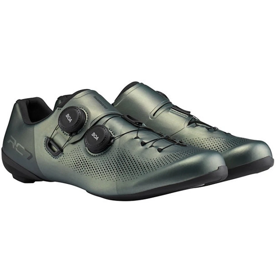 Zapatos de ciclismo Shimano ROAD sin clip para hombre RC7 carbono SH-RC703 doble boa - verde Foto 2 de 4