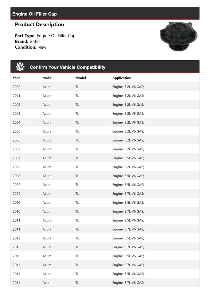 适用于 2000 - 2014 年讴歌 TL 发动机机油填充盖门 2001 2002 2003 2004 2005 2006 — 第 2/4 张图片