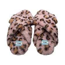 Faux Fur Slides Toms Women's Susie Slippers Pink Cheetah Size 9 Cozy Soft