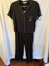 Women  s Juicy Couture XL Lounge Set Black Rhinestone Logo Pajamas Y2K 2pc
