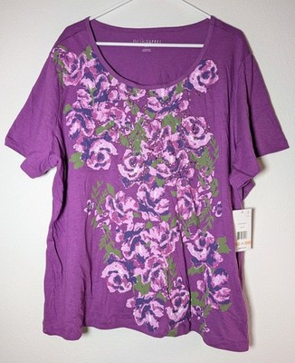 Brand New Women's ERIKA Sport 2X Purple Rose Floral Design with Rhinestone NWT
