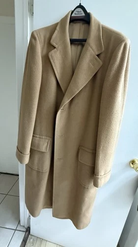 Men’s Beige Long Overcoat Coat 100% Mongolian Camel Hair Made in USA Size 42 70s - product listing photo