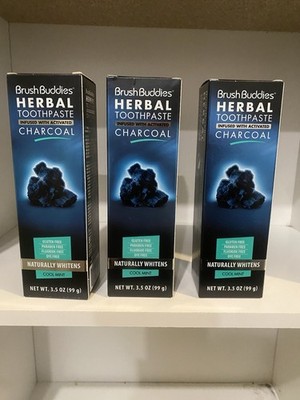 Brush Buddies Herbal Toothpaste 3.5oz Activated Charcoal Cool Mint 3 pack 
