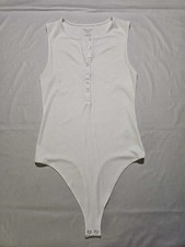 American Eagle White Henley Bodysuit Thong Cotton Stretch Womens Medium EUC