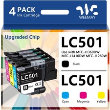 Ink Cartridges LC501 4 Pack Compatible For Brother MFc-J1260W/J1360DW/J1410DW