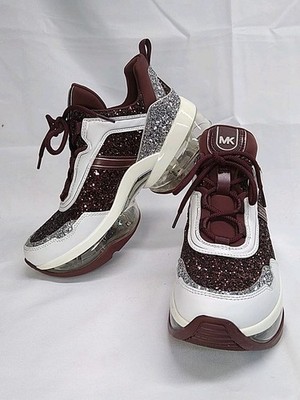 Michael Kors Olympia Chunky Maroon Glitter Cheer Spirit Tennis Shoes Sh22g Sz 8