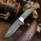 8.4" inch Damascus Steel Hunting Knife Full Tang Resin Handle Leather Sheath — photo 1