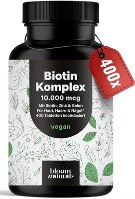Biotin 10.000 mcg - 400 Tabletten - mit Zink & Selen - Vegan