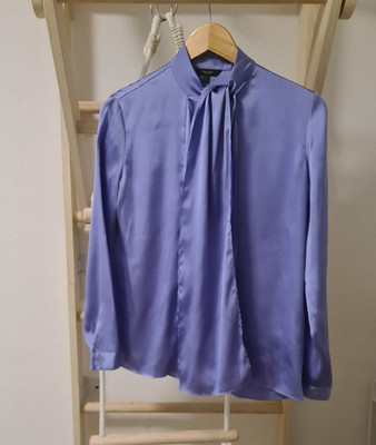 Massimo Dutti Damen Satinbluse Kimono lila Gr. 34 Stehkragen Langarm Schleife
