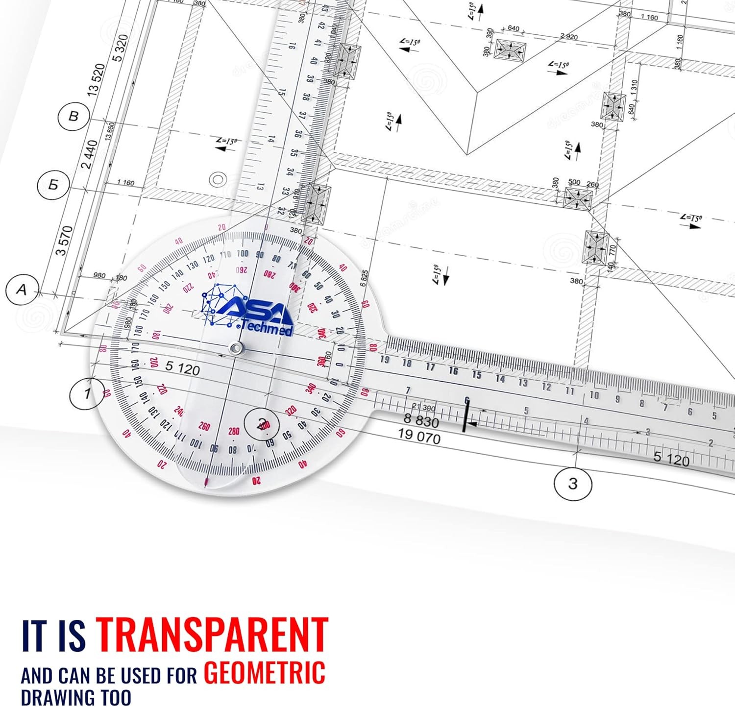 ASA TECHMED 6 Pcs 360° 12, 8 and 6 Inch Medical Spinal Goniometer Angle Protrac