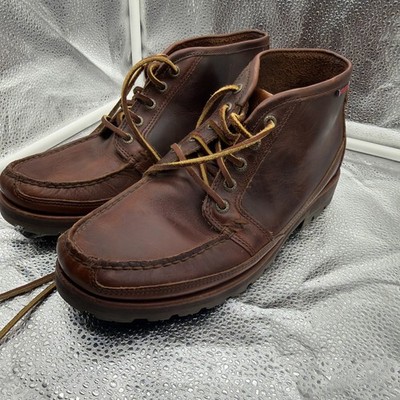 Sebago Brown Leather Chukka Moc Toe Boots Mens 8.5 M Handcrafted Lug Sole Casual