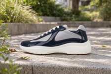 Prada White and Blue Low-Top Fashion Casual Shoes Men's 