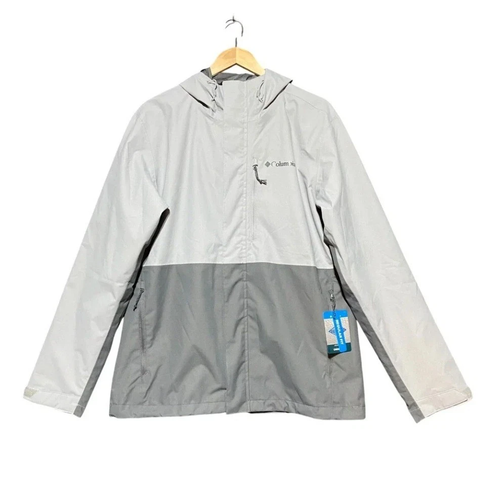 Columbia Mens Hikebound II Jacket L Grey Waterproof Omni-Tech Hooded WM2619-039 image 1