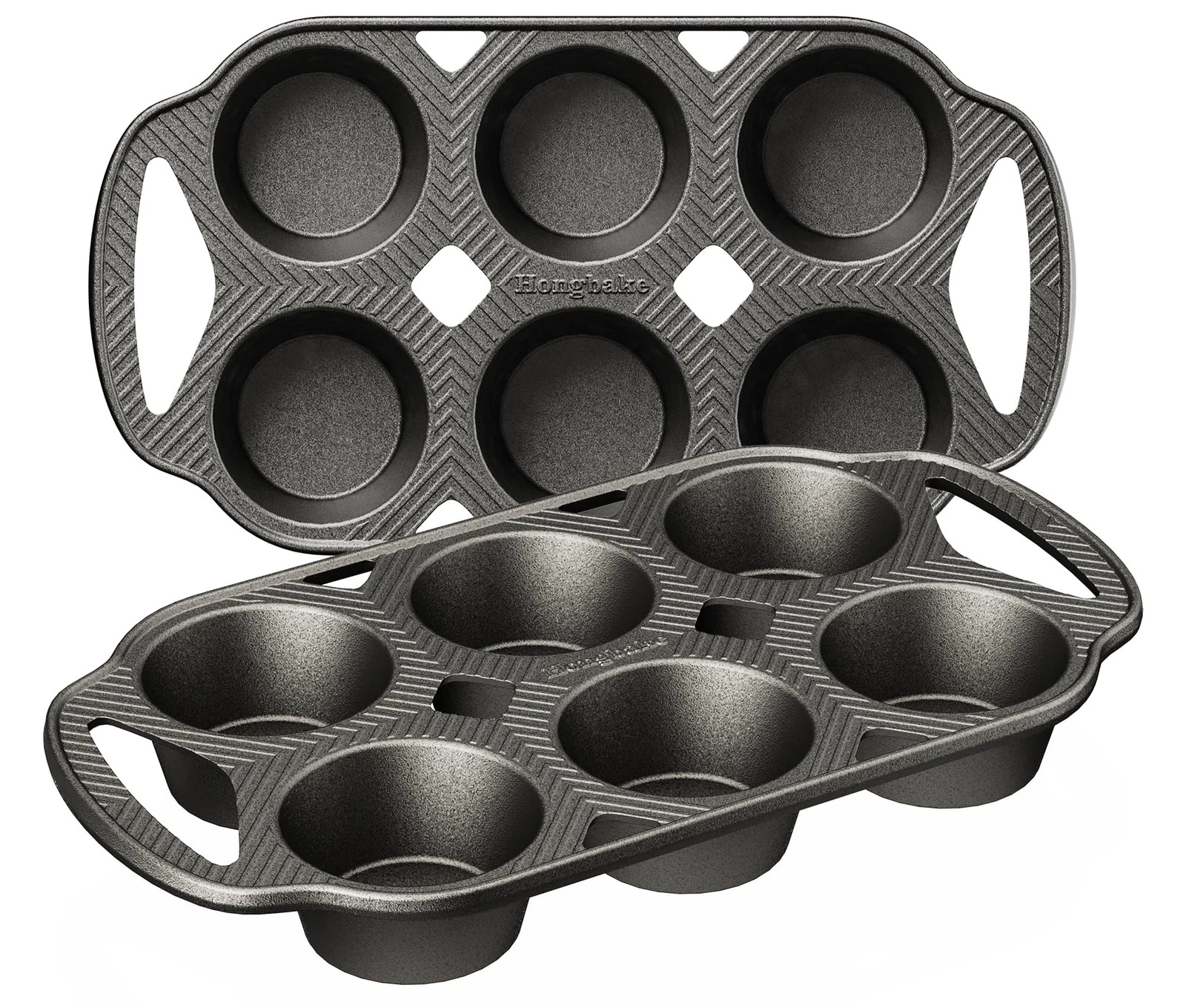 HONGBAKE Everline Collection Cast Iron Muffin Pans, Non toxic Uncoated 6-Cup Muf