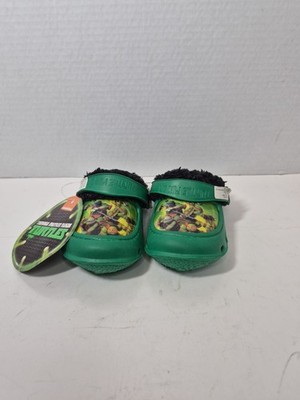 New  NINJA TURTLES Toddlers Clogs Green SZ S 5-6 Faux Fur Lining  Straps A635