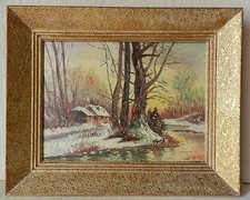 Tableau Ancien Signé * Paysage Enneigé * Huile sur Toile dans Cadre