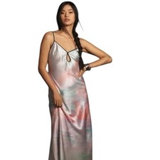 Anthropologie Geisha Designs Printed Watercolor Satin Slip Dress Size Large