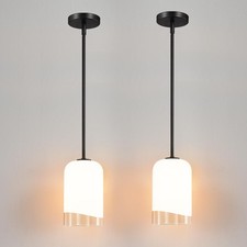 Glass Pendant Lights Kitchen Island 2 Pack - Modern Black Pendant Light Fixtu...