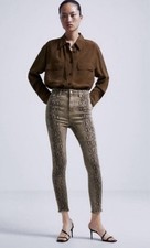 Zara Snake Print Skinny Jeans Women Size 2 NWT Tan Black Python Denim