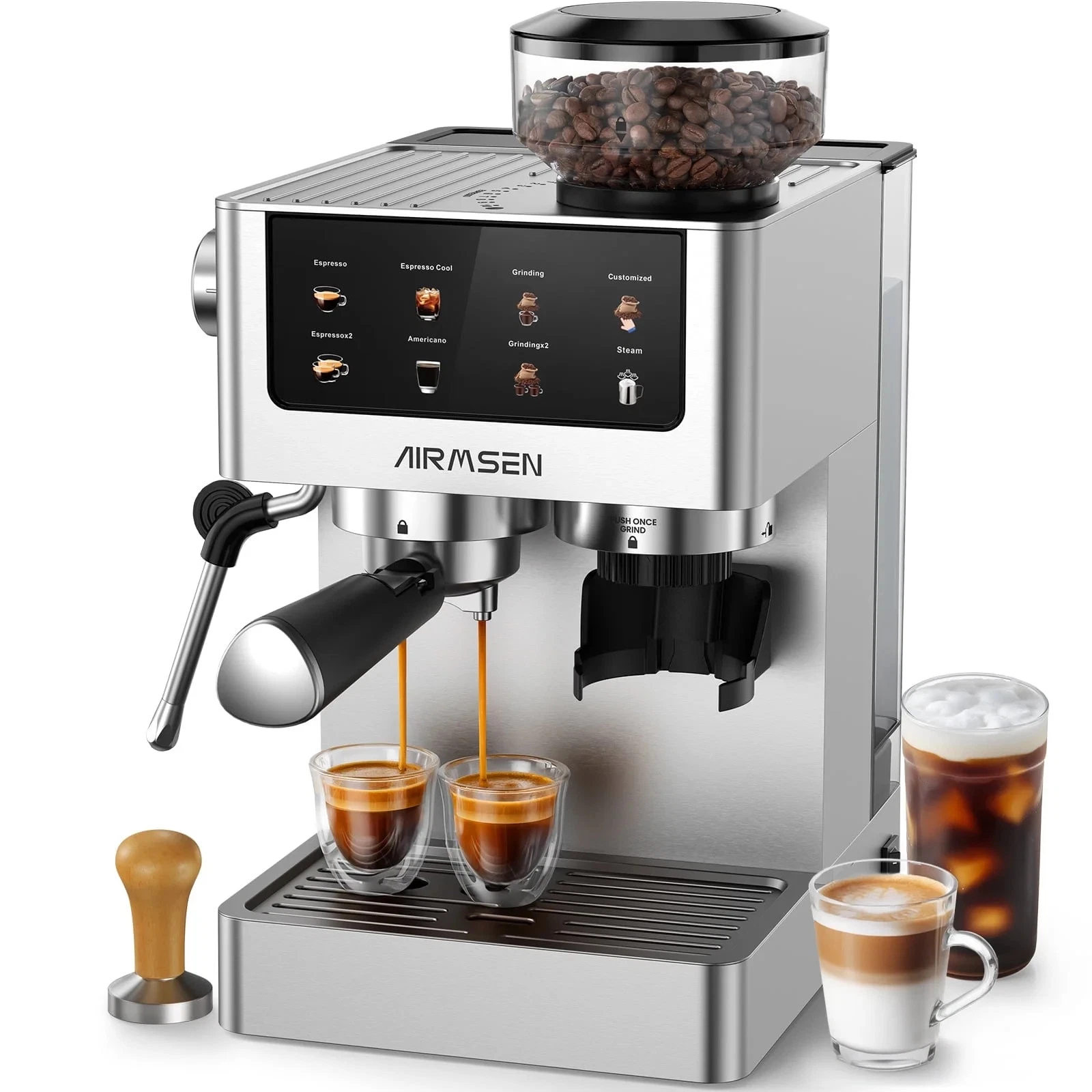AIRMSEN Espresso Machine with Grinder, Espresso Coffee Machine with Customized G