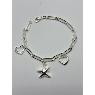 Apt. 9 Sterlingsilber Seestern Herz Büroklammer Glieder Bettelarmband 7 Zoll Italien