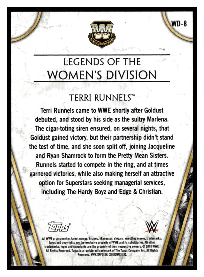 2018 Topps Legends of WWE Silver #WD8 Terri Runnels MARLENA /50 - Image 2 of 2