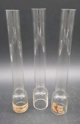 3 Antique Bohemian Flint Glass Chimney Lot Oil Argand Studemt Lamp