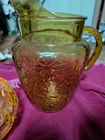 Retro MCM Amber Daisy Pitcher with Ice Lip by Anchor Hocking Vintage 1960s EUC