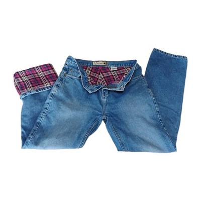 Berne Women's Flannel Lined Jeans 6 Regular Pink Plaid Straight Leg Denim Work