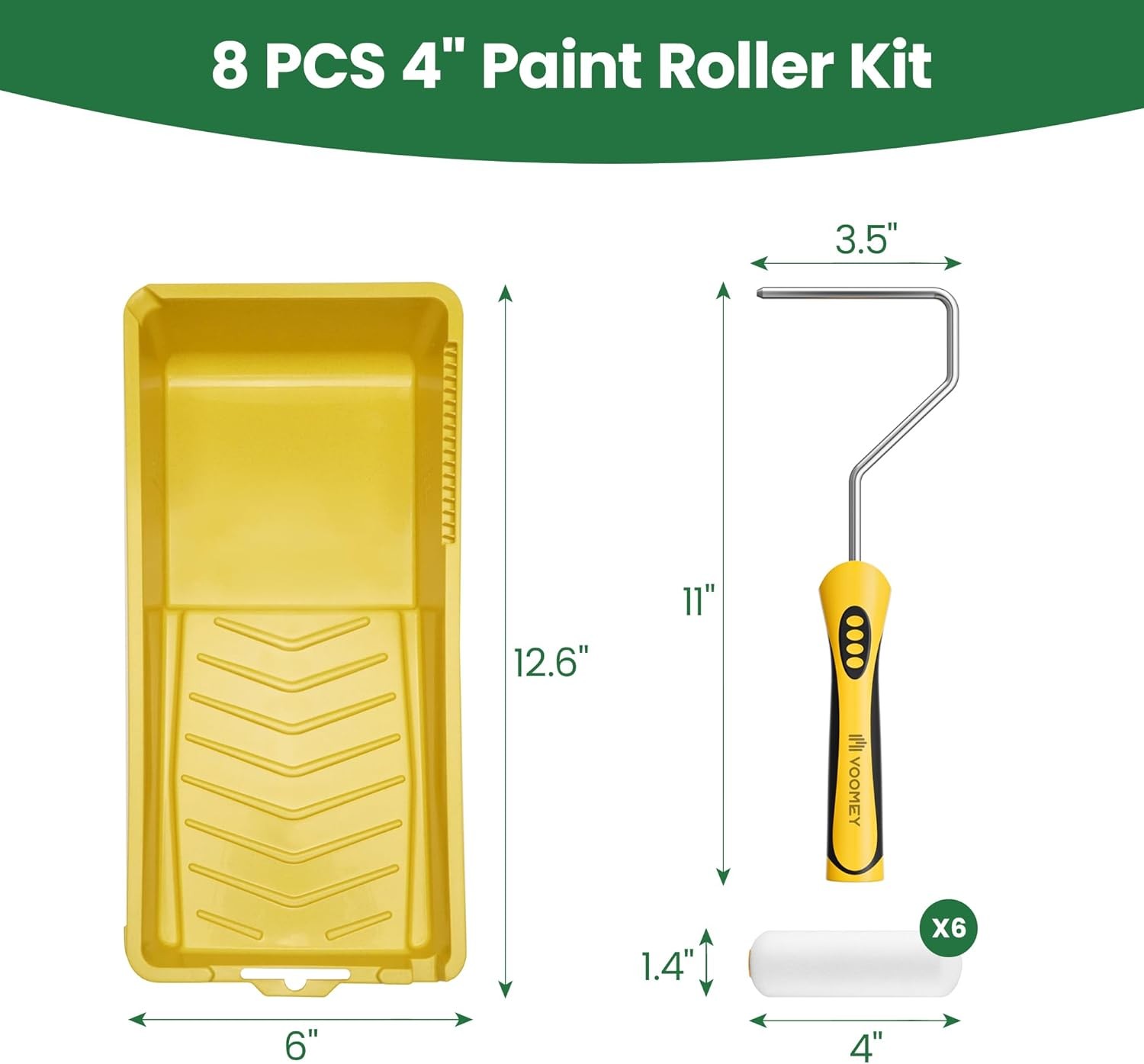 VOOMEY Foam Paint Roller,Small Roller Kit, Mini 8pcs, Yellow 