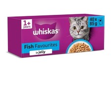 Whiskas Adult Wet Cat Food 40x85g Fish Selection Pouches in Jelly Bulk Variety 4.44 per kilo