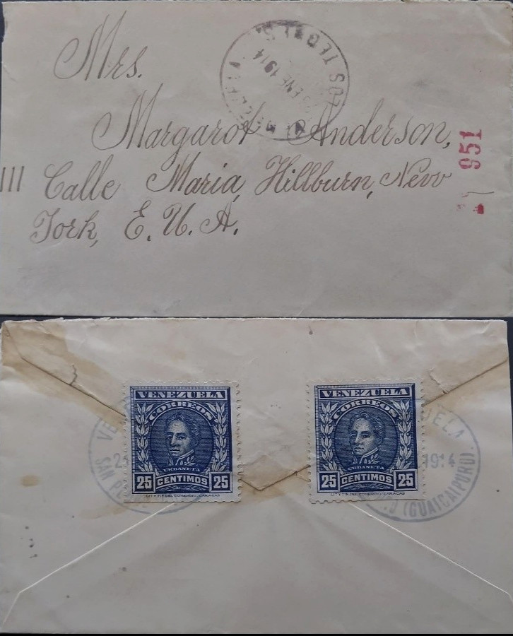 VENEZUELA 1914 SAN PERDRO GUAICAIPURO COVER TO US