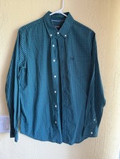 Men's Medium Chaps Slim Fit Green Check Long Sleeve Button Shirt