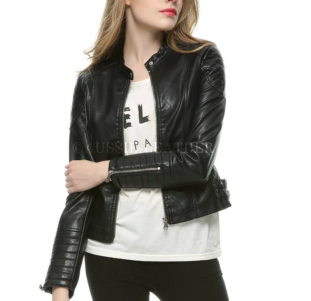 Ladies leather look clearance biker jacket
