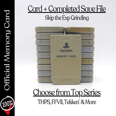 Sony Playstation 1 PS1 Memory Card OEM + Completed 100% Save File