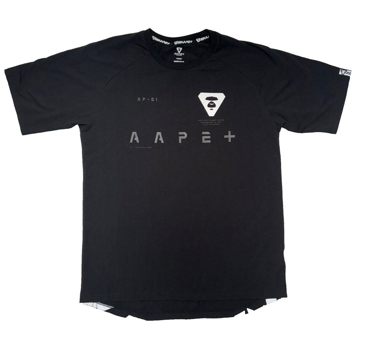 AAPE Plus By A Bathing Ape Black Reflective Graphic Print T-Shirt