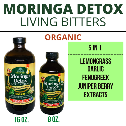 Moringa Detox living Bitters Organic GlutenFree Unfiltered Vegan Non