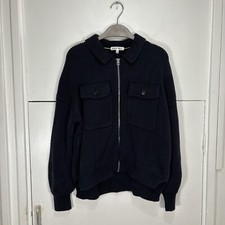 Alex Mill Wallace Ribbed Cotton Bomber Jacket Navy Heavyweight Full Zip Size L