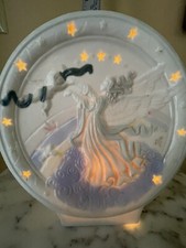 Vintage Porcelain Night Light Lamp 8" with Angel, Stars  Cherub