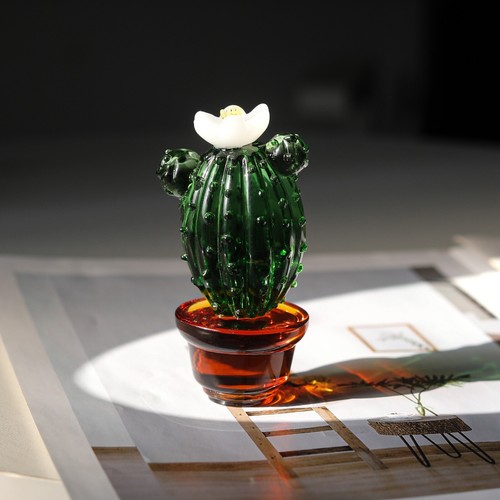 Hand Blown Glass Cactus Figurine Crystal Cactus Decor Paperweight Collectibles - Picture 7 of 9