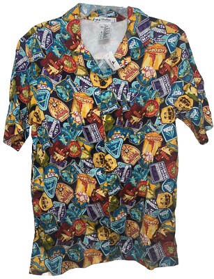 Disney Parks Button-Up Camp Shirt Men's Size S Badges Disney Rides NWOT