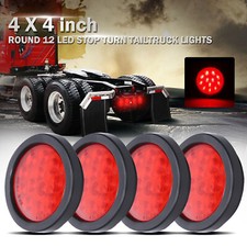 4pcs 4 Inch Round Red 12 Led Semi Truck Trailer Lights Stop Tail Turn Light 12v