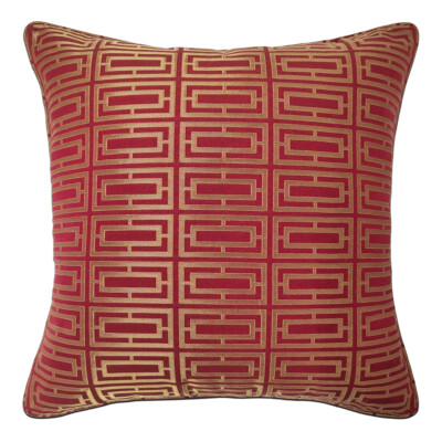 Elegantes Dekokissen Rot Geometrisches Design Gold für Sofa Sessel