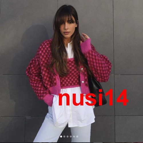 ZARA NEW WOMAN CHECK KNIT CARDIGAN PINK 