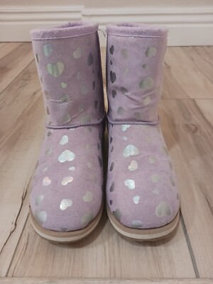 Wonder Nation Lavender  Silver Hearts Girls Cozy Lined Boots Sz 4 