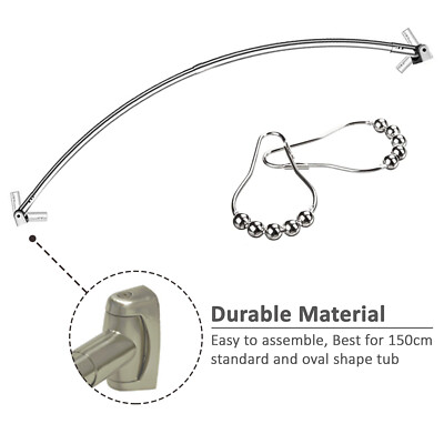 S/S STAHL AUSZIEHBAR GEBOGEN OVAL DUSCHVORHANGSTANGE SCHIENEN & 12 KOSTENLOSE RINGE HAKEN