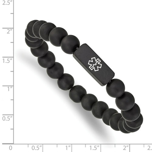 Edelstahl gebürstet schwarz plattiert medizinische ID schwarz Achat Stretch Armband - Bild 3 von 3