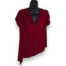 VINTAGE LARGE 90 s ERA CANT MISS BURGUNDY RED BLOUSE SLIT SHORT SLEEVE