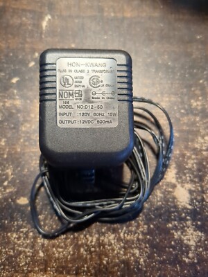 Genuine Hon-Kwang AC Adapter D12-50 Plug in Class 2 Transformer 12V DC 500mA 