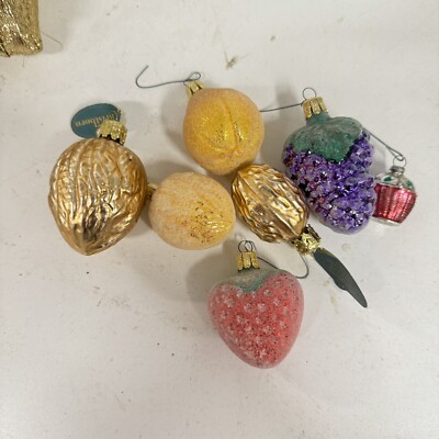 Lot 7 VTG Christborn Sugared Fruit Christmas Ornaments Germany Grapes Strawberry